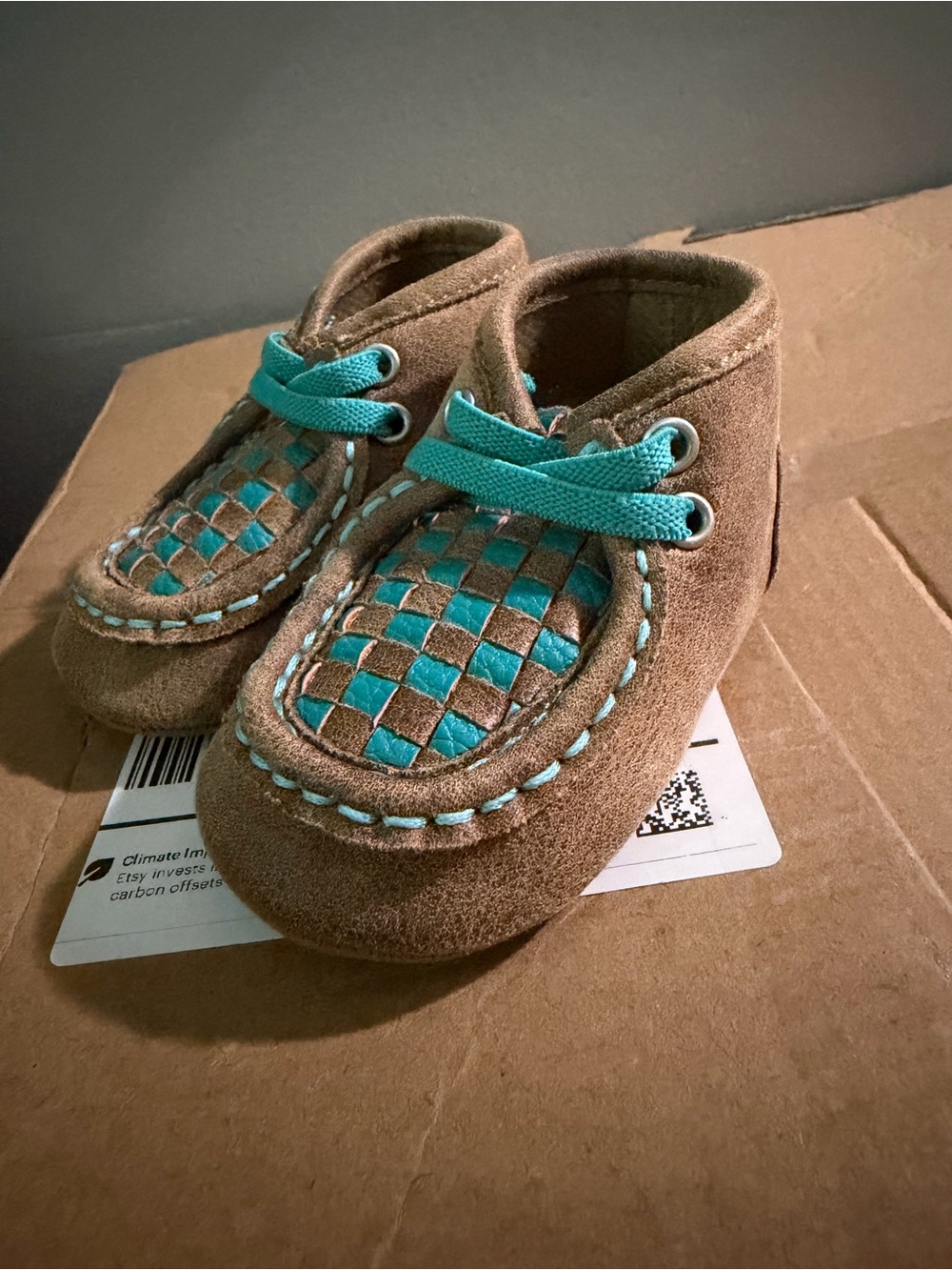 Twisted X Kids Moccasins Brown and Turquoise Baby Buckers